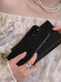 Sparkling black glitter phone case with vertical stripes on elegant model hand - Black