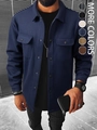 Men's dark blue corduroy shirt jacket with lapel and buttoned chest pockets - S / Navy Blue