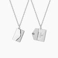 Silver envelope locket necklace with Love engraved metal plate in open and closed views - Classic Silver (Blank Envelope Style)