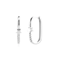 Detail view of rectangular silver hoop earrings with star motif and small zircon stones - Rectangular Star Ear Hoop / Silver