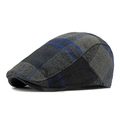 Classic grey and black wool plaid flat cap for men with stylish blue checkered pattern - Fits 55-59CM Head Circumference / Style 4-Black