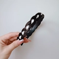 Handcrafted black and white braided headband with anti-slip inner teeth for women - Ribbon Sandwich Braid (2CM Wide) / Black Brown