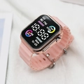 Pink silicone wavy strap fashion LED watch with rose gold metal frame for women - Pink-Rose Gold