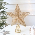 Puntale per albero a stella 3D color champagne dorato con glitter e base a spirale - Senza Luci / Oro Chiaro Motivo Verticale Stella 25*30cm
