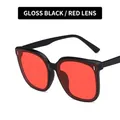 Fashionable square frame sunglasses with bright black frame and vibrant red lenses - Glossy Black Frame Red Lens