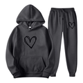 Casual dark grey hoodie set with heart print matching sweatpants loungewear - S / Dark Gray