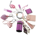 Set portachiavi autodifesa rosa con allarme e bracciale in perle di silicone - Rosa