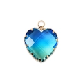 Colgante de corazón en cristal degradado azul-verde con borde de metal dorado para joyas DIY - Estilo 4-Degradado Azul Verde
