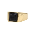 Minimalist gold titanium steel ring with a square-cut black gemstone inlay - Gold Black Stone