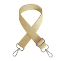 Close-up of yellow and beige herringbone woven strap with silver swivel metal hooks - Yellow Silver Buckle