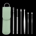 6pcs stainless steel earwax removal kit in portable sage green leather case - Green Leather Case Style (C1437) / Green