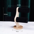 Double-layer T-bar jewelry display stand in black velvet and natural bamboo wood - Double Layer / Black Velvet