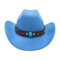 Sky blue western cowboy hat with ethnic turquoise band and upturned wide brim - One Size / Blue