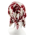 Red and white floral print pre-tied turban headscarf with adjustable ribbon ties - Red Dangle Flower