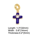 Detailed blue enamel cross pendant with gold ring and zircon center, size dimensions shown - Cross Pendant / Blue