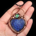 Lapis lazuli heart pendant with abalone shell inlay and vintage copper border - Lapis Lazuli