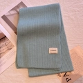 Thick ribbed knit scarf in light blue with logo patch for winter warmth and style - Light Blue