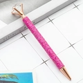 Luxury rose gold glitter ballpoint pen with a large crystal diamond top for office - Rose Red