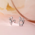 Silver plated asymmetric rabbit and carrot stud earrings with screw ball backs - Rabbit Carrot Asymmetric Style