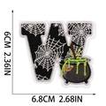 Halloween embroidered patch letter W with spider web and witch cauldron 6x6.8cm size detail - Letter W