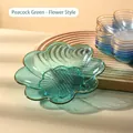 Peacock green plum-shaped fruit plate with gold rim and textured glass pattern - Peacock Green-Plum Blossom Style