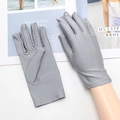Men and women's gray spandex five-finger gloves with a silky metallic sheen finish - One Size / Light Gray