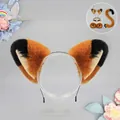 Handmade plush cat ears headband set with tail and collar in camel and black - One Size / Folded Ear Style - Camel Black