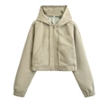 Women's khaki hooded jacket with drawstring hem and cargo pockets in cropped style - XS / Apricot