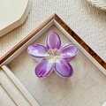 Purple gradient frangipani hair claw clip with yellow center on linen tray - 8cm / Purple (Line Mesh)