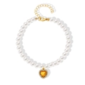 Elegant pet pearl necklace with a yellow heart gemstone pendant and gold clasp - Yellow