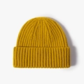 Bonnet en maille côtelée jaune gingembre avec revers épais pour la chaleur d'hiver - Jaune Gingembre