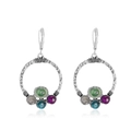 Silver drop earrings featuring vibrant green blue and purple beads on white background - Bohemian Colorful Round Bead Style (M-009)