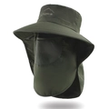 Army green wide brim outdoor sun hat with face cover and breathable neck flap - Army Green