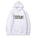Felpa bianca oversize con stampa Who Let Me Have Fun e tasca a marsupio anteriore - S / Bianco