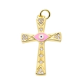 Gold cross pendant featuring a pink evil eye motif and sparkling zircon stones - Pendant 10 (Gold Pink Evil Eye Cross)
