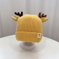 Detail of yellow knit baby hat featuring cute deer antlers and small 3D ears design - Hat - Yellow