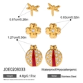Detail view of insect stud earrings set with clover and ladybug in stainless steel - JDE0208033