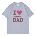 T-shirt gris avec imprimé I Love Dad et graphique moustache pour hommes et femmes - XS / Gris (Style I ❤️ DAD)