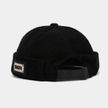 Retro black corduroy docker hat with adjustable strap and side logo tag for men and women - Adjustable / Black