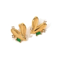 Golden heart-shaped earrings with emerald zircon and rabbit ear detail, 17mm x 19mm size - Gold Heart Green Stone Rhinestone Earrings(HF-E3268-G)