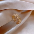 Luxurious gold-plated open ring featuring geometric hollow patterns and sparkling zircons - Gold Geometric Mesh