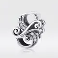 925 sterling silver S-letter charm bead with white cubic zirconia and filigree pattern - Letter S