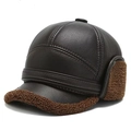 Gorra de invierno para hombre de cuero con orejeras y forro de felpa cálida térmica - Talla única / Marrón Oscuro