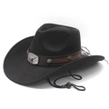 Western suede cowboy hat with bull head silver buckle and turquoise stud decoration - M (56-58cm) / Bull Head Decor (YWK-16) / Black