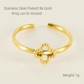 Adjustable 18k gold plated stainless steel ring with hollowed four leaf clover design - Gold Clover Style