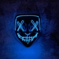 Close-up of ice blue EL wire mask with X-shaped glowing eyes for Halloween party - Blue