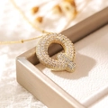 Puffy letter Q pendant necklace in gold-plated copper with shimmering paved zircons - Letter Q (18k Gold + Bead Chain)