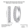 S925 sterling silver hoop earrings with double row moissanite stones in gold finish - Silver/E13083