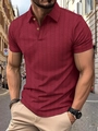 Close-up of knit texture and golden buttons on a burgundy men's polo shirt - S / Tops / Burgundy