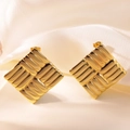 French vintage luxury square textured gold stainless steel stud earrings on silk - Gold